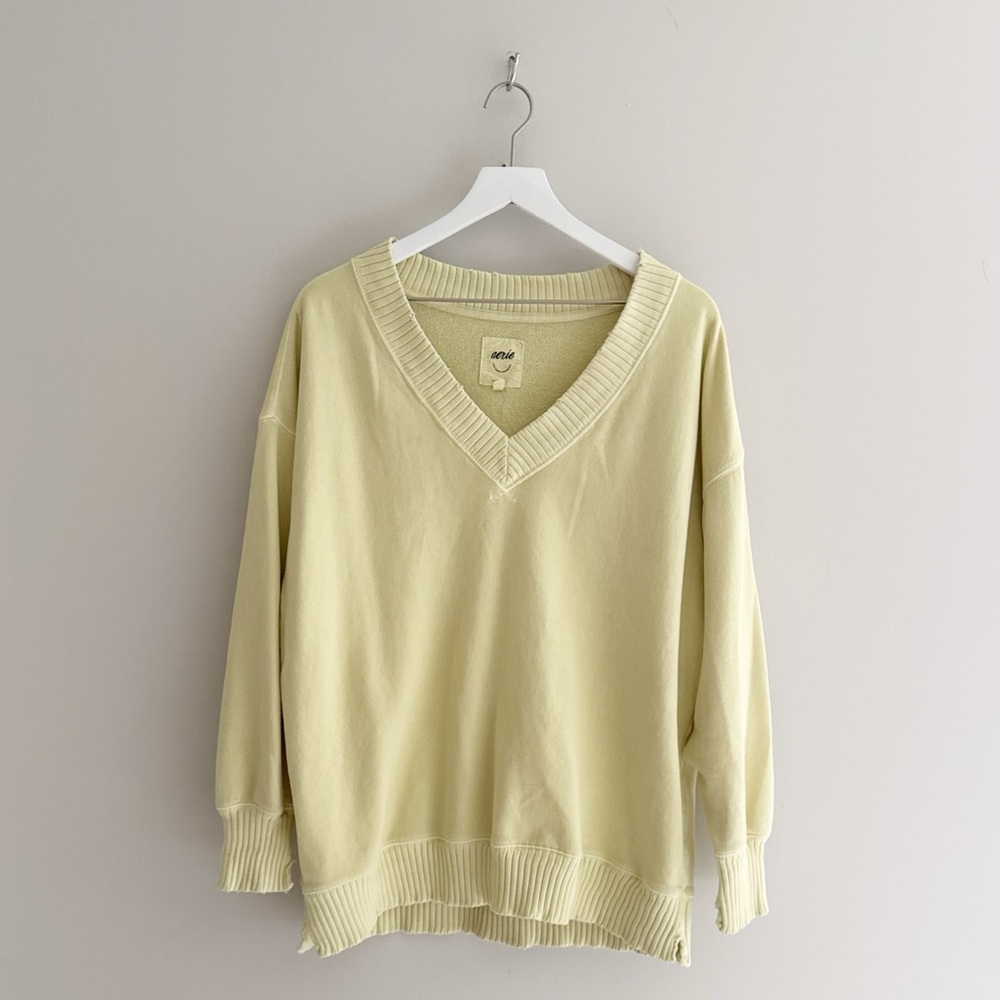 Women's Butter Yellow V-Neck Oversized Sweater (Size S)